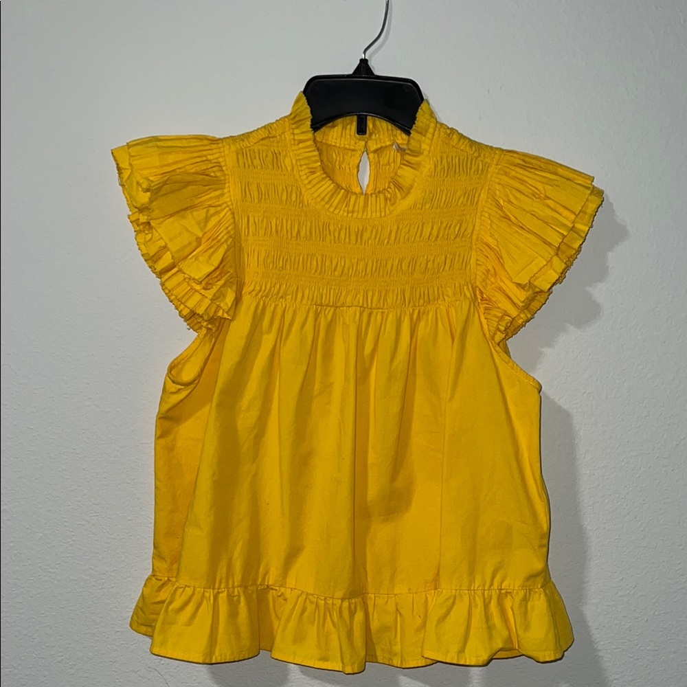 Yellow Ruffle Sleeve Blouse